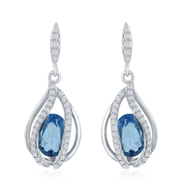 Sterling Silver Blue Topaz & White Topaz Earrings - Van Drake Jewelers