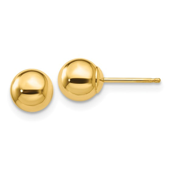 Yellow 14 Karat 6Mm Ball Earrings - Van Drake Jewelers