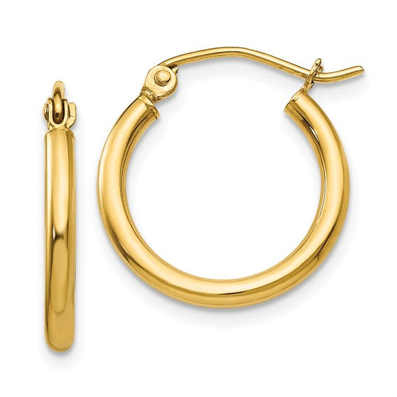 Yellow 14 Karat 2X25mm Tube Hoop Earrings - Van Drake Jewelers