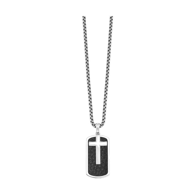 Stainless Steel Cross & Tag Pendant - Van Drake Jewelers