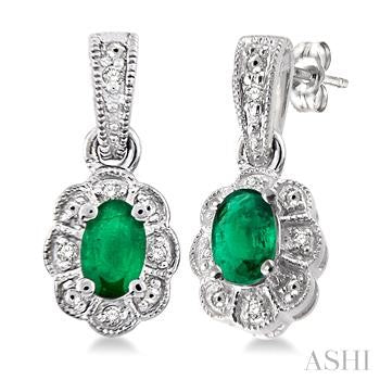 Sterling Silver Emerald & Diamond Earrings With 2= - Van Drake Jewelers