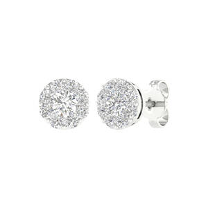 Lady's White 14 Karat Halo Earrings With 18=1.00Tw - Van Drake Jewelers