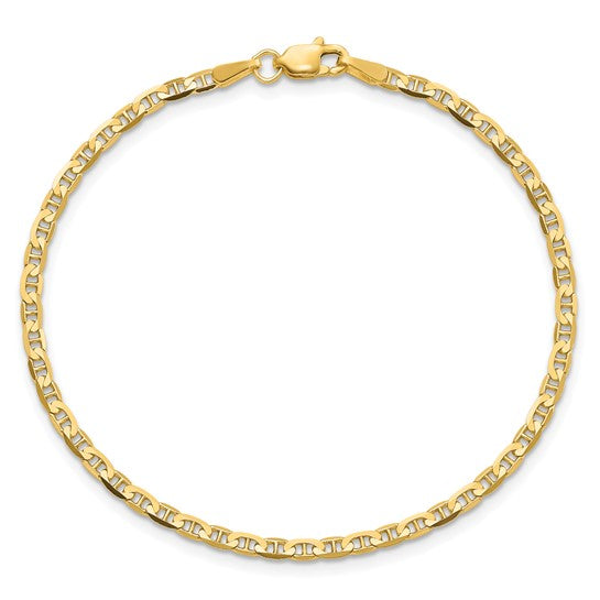 Yellow 10 Karat 2.4Mm Flat Anchor Bracelet Length - Van Drake Jewelers