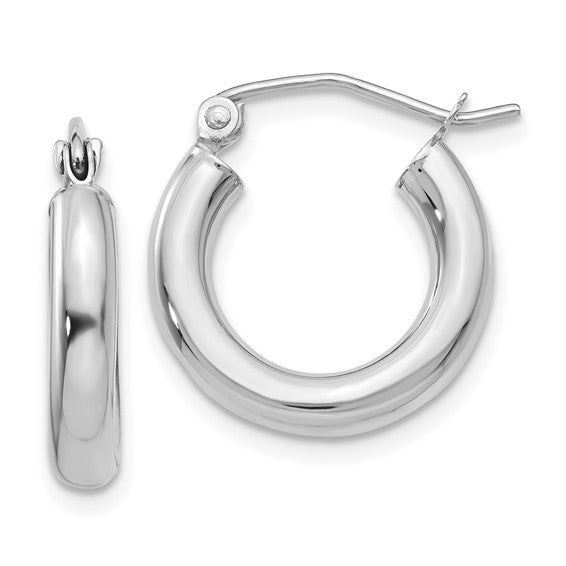 White 14 Karat 3Mm X 16Mm Tube Hoop Earrings - Van Drake Jewelers