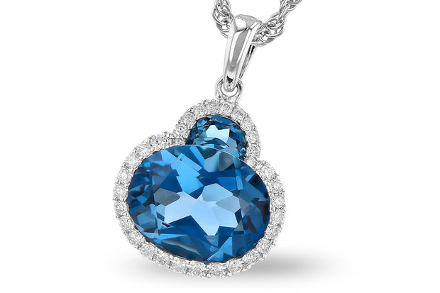 Lady's White 14 Karat Blue Topaz & Diamond Necklac - Van Drake Jewelers