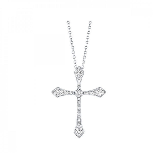 White 14 Karat Cross Pendant/Necklace Length 18 Wi - Van Drake Jewelers