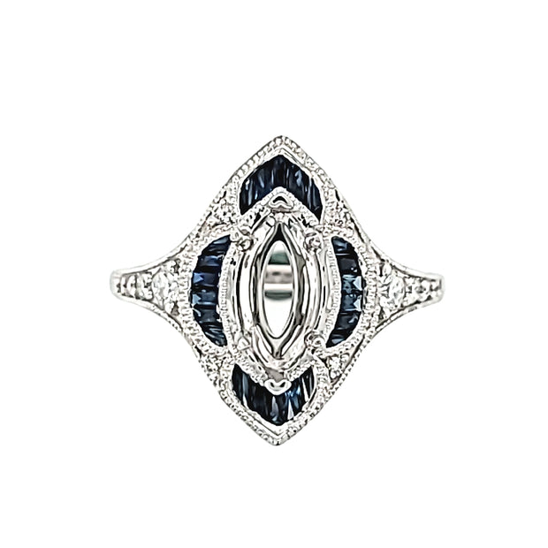 Lady's White 14 Karat Vintage Style Sapphire & Dia - Van Drake Jewelers