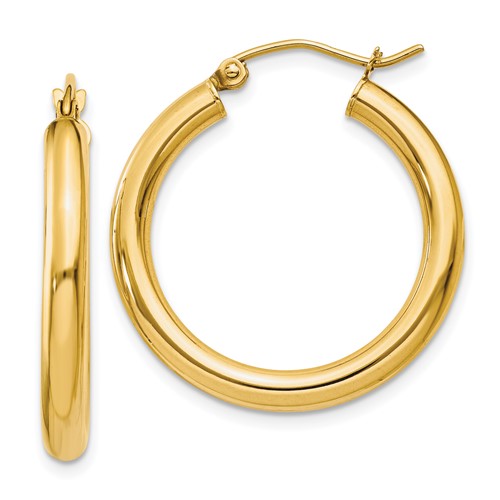 Yellow 14 Karat 3Mm Hoop Earrings - Van Drake Jewelers