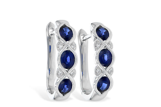 White 14 Karat Sapphire & Diamond Earrings With 6= - Van Drake Jewelers