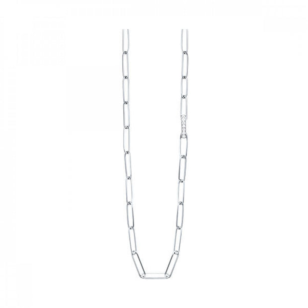 White Sterling Silver Matte' Paperclip Necklace Wi - Van Drake Jewelers