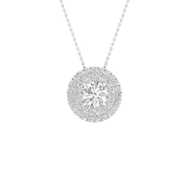 White 14 Karat Double Halo Pendant/Necklace With O - Van Drake Jewelers