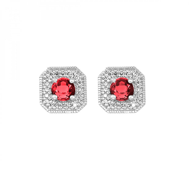 White 10 Karat Garnet & Diamond Earrings With 2=0. - Van Drake Jewelers