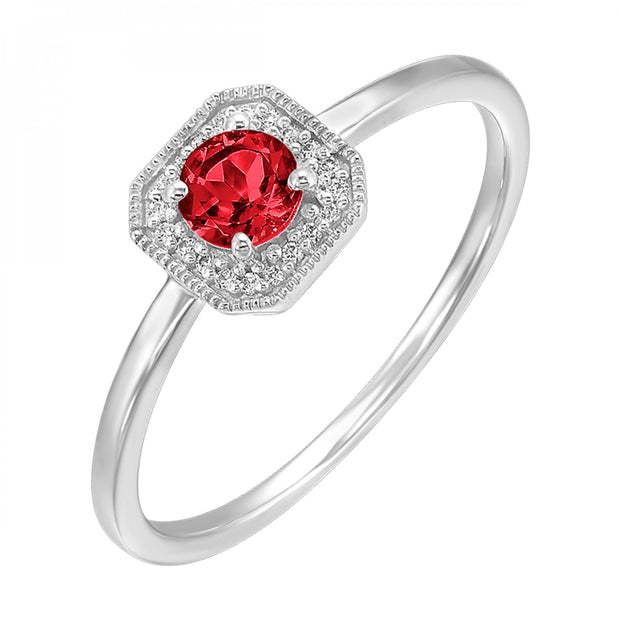 Lady's White 10 Karat Garnet & Diamond Ring With O - Van Drake Jewelers