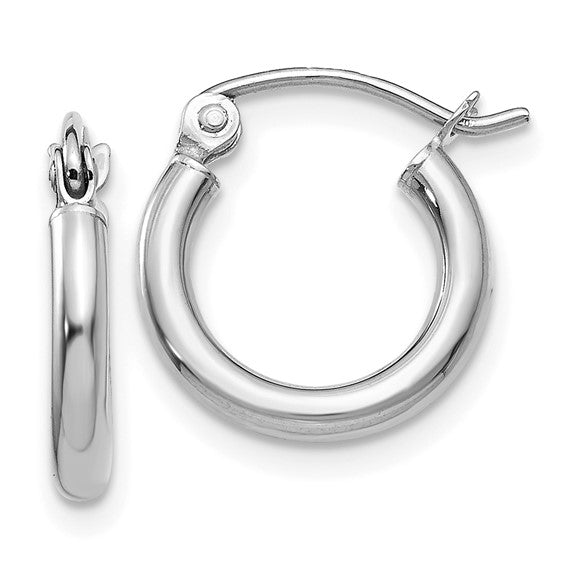 White 14 Karat 2 X 12Mm Tube Hoop Earrings - Van Drake Jewelers