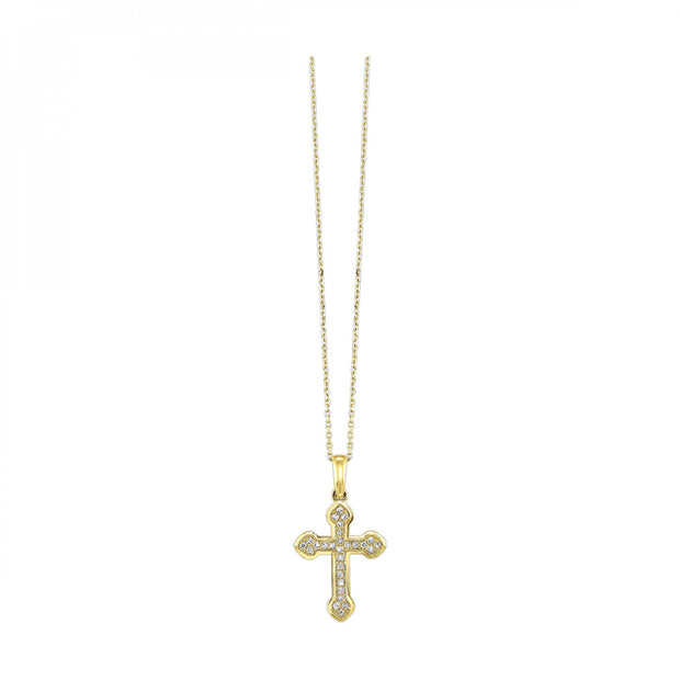 Yellow 14 Karat Cross Pendant/Necklace With 28=0.1 - Van Drake Jewelers