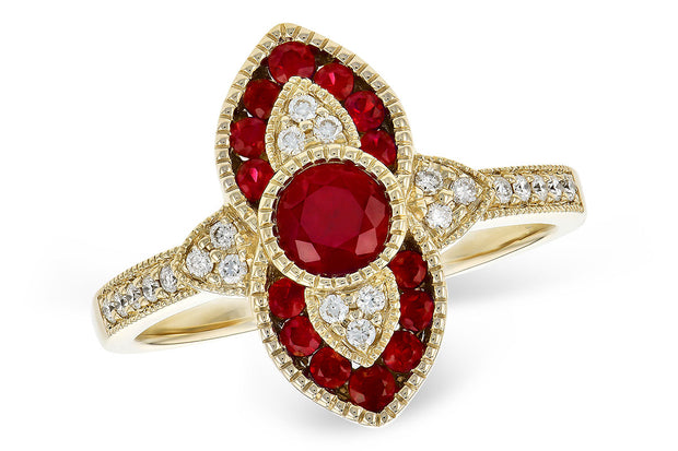 Lady's Yellow 14 Karat Ruby & Diamond Fashion Ring - Van Drake Jewelers