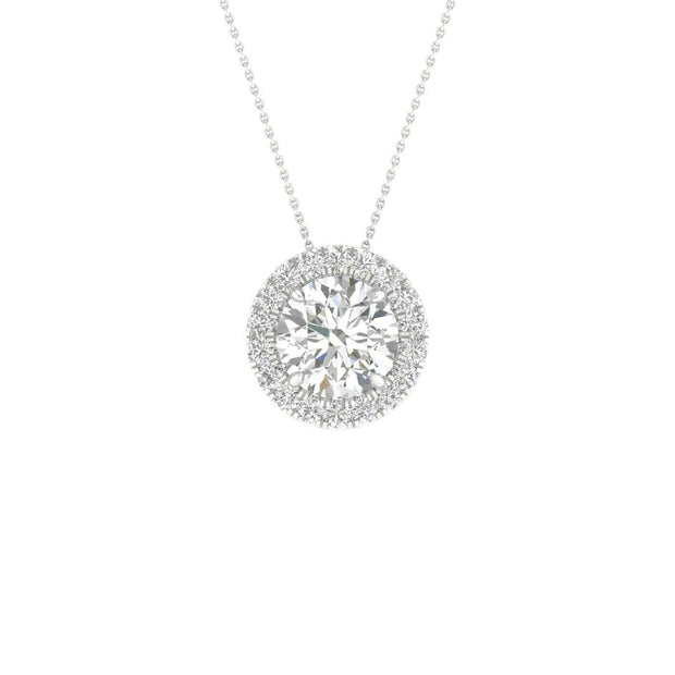 White 14 Karat Halo Pendant/Necklace With 19= Roun - Van Drake Jewelers