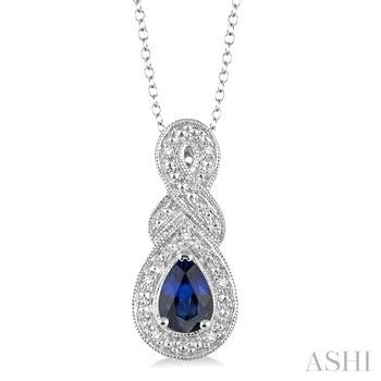 Lady's Sterling Silver Sapphire & Diamond Necklace - Van Drake Jewelers