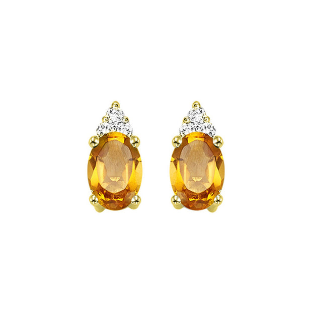 Yellow 10 Karat Citrine & Dianond Earrings With 2= - Van Drake Jewelers