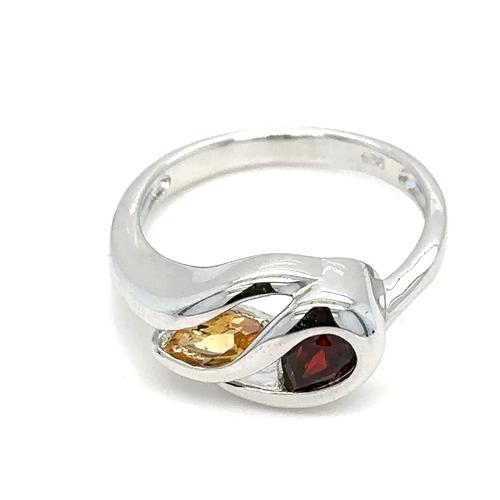 Lady's Sterling Silver Citrine & Garnet Ring