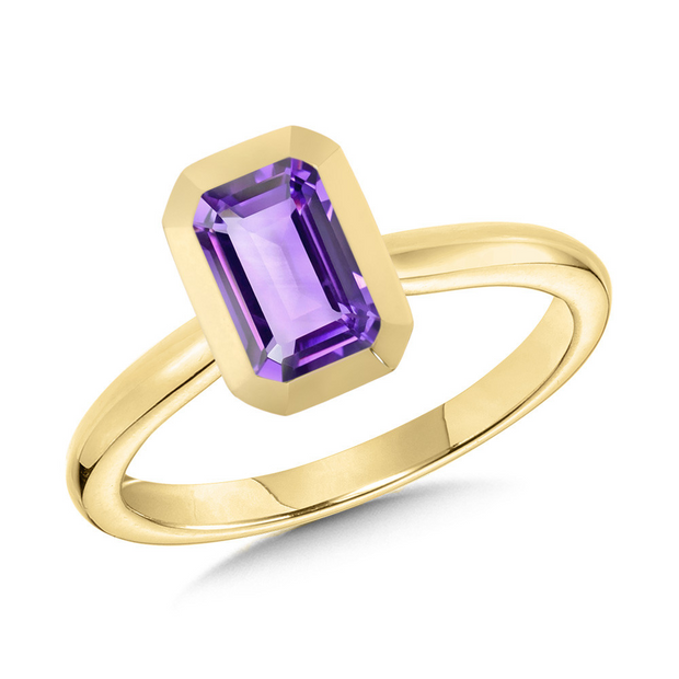 Yellow 10 Karat Bezel Ring With One = Emerald Cut