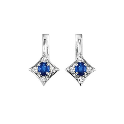 White 14 Karat Blue Sapphire & Diamond Earrings Wi - Van Drake Jewelers