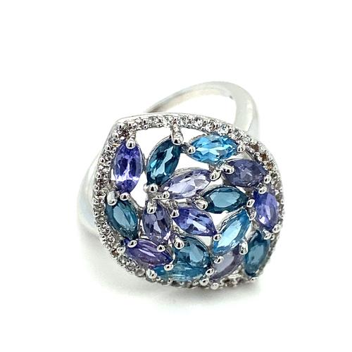 Lady's Sterling Silver Blue Topaz, Amethyst & Whit