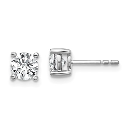 Lady's White 14 Karat 4 Prong Stud Earrings With 2