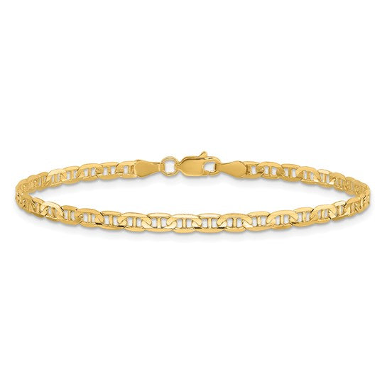 Yellow 10 Karat 3Mm Concave Anchor Bracelet Length - Van Drake Jewelers