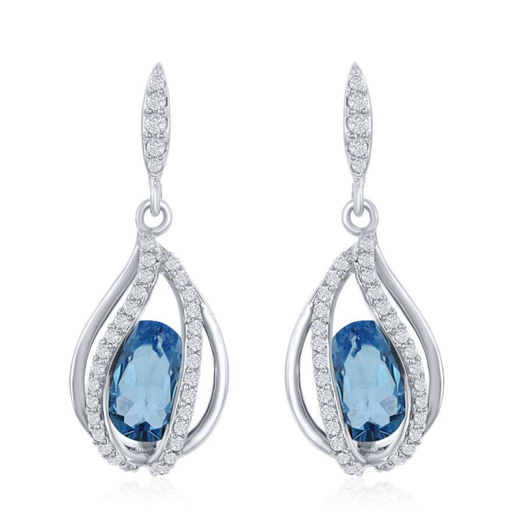Sterling Silver Blue Topaz & White Topaz Earrings - Van Drake Jewelers