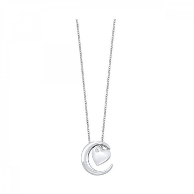 Sterling Silver Moon&Heart Pendant/Necklace With O