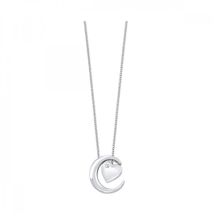 Sterling Silver Moon&Heart Pendant/Necklace With O