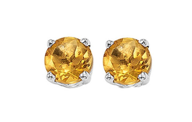 White 14 Karat 4Mm Citrine Stud Earrings