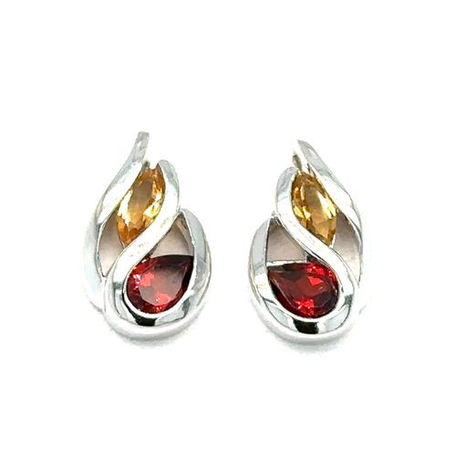 Sterling Silver Citrine & Garnet Earrings