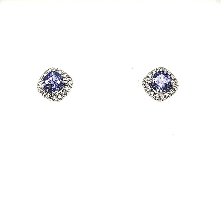 White 14 Karat Halo Earrings With 2=1.20Tw Cushion - Van Drake Jewelers