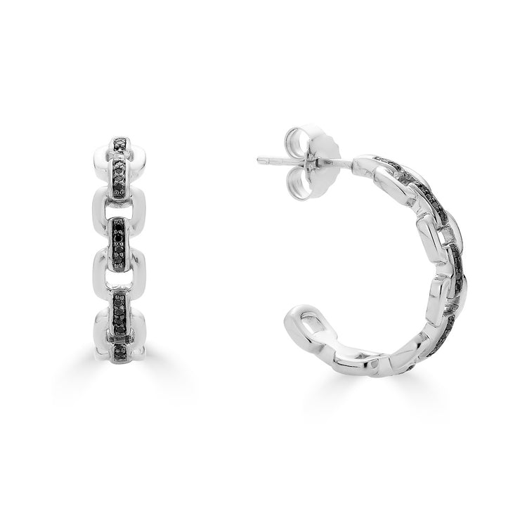 Lady's Sterling Silver 0.13Cttw Blue Diamond Hoop