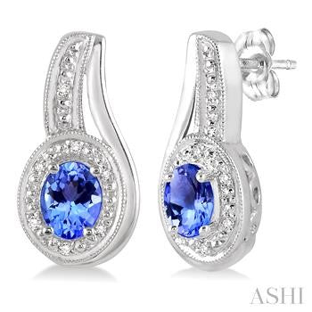 Sterling Silver Tanzanite & Diamond Earrings With