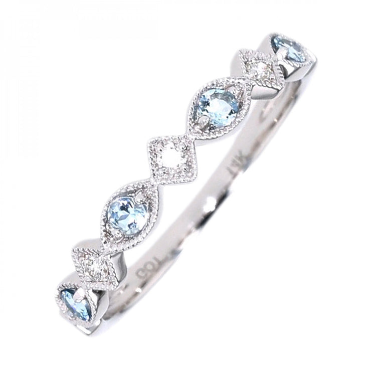 Lady's White 14 Karat Aqua & Diamond Ring With 3=0 - Van Drake Jewelers
