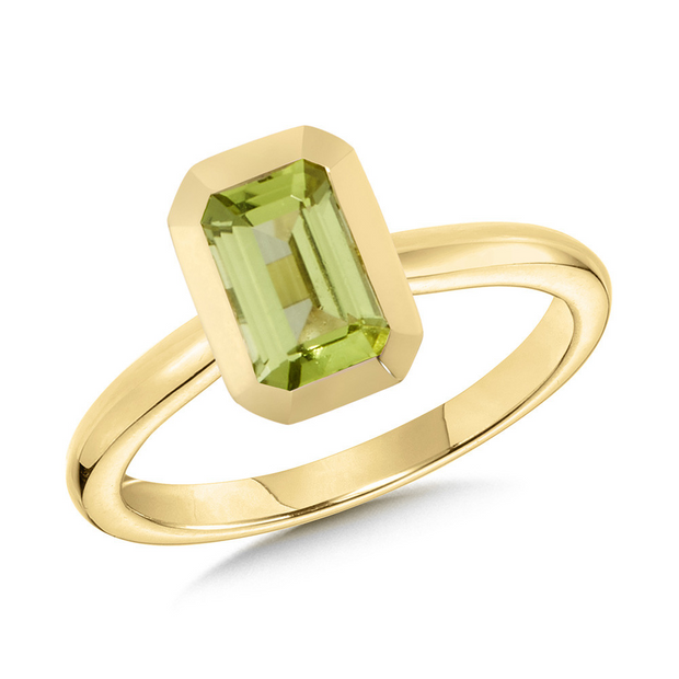 Yellow 10 Karat Bezel Ring With One = Emerald Cut