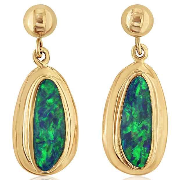 Yellow 14 Karat Australian Opal Doublet Earrings