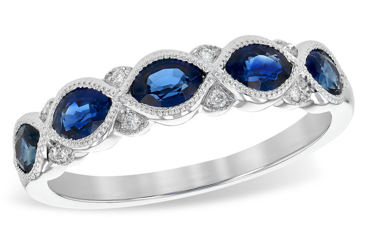Lady's White 14 Karat Blue Sapphire & Diamond Fash - Van Drake Jewelers