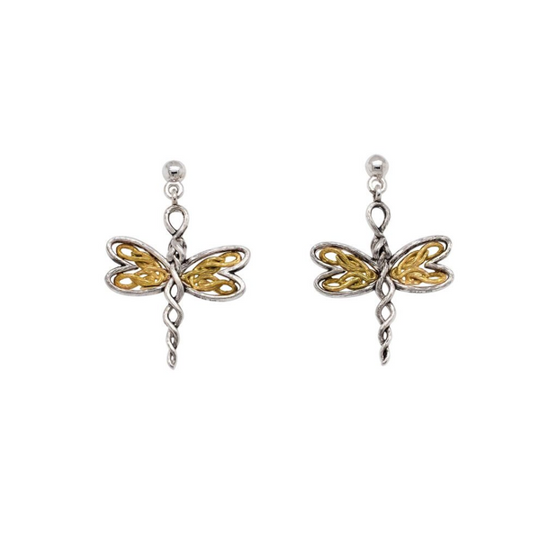 Sterling Silver/10K Dragonfly Earrings
