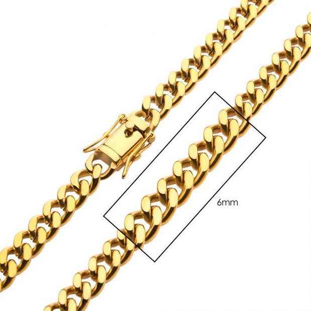 Yellow Stainless Steel 6Mm 18K Gold Ip Miami Cuban