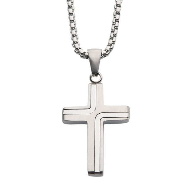 Stainless Steel Cross Drop Pendant With Round Box