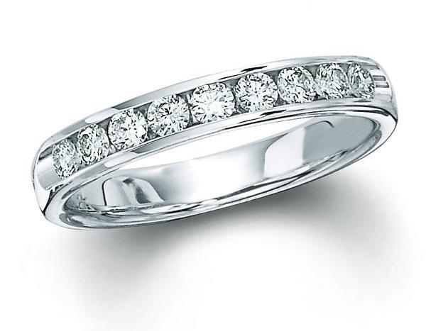 Lady's White 14 Karat Channel Anniversary Ring Siz - Van Drake Jewelers