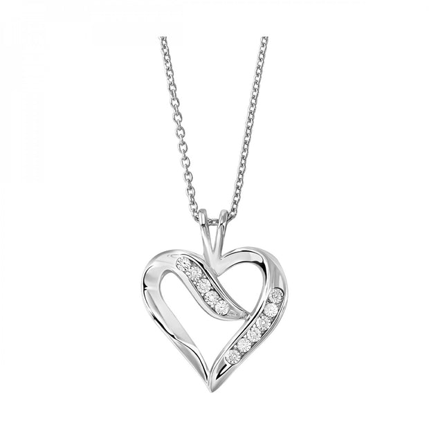 Sterling Silver Diamond Heart Pendant/Necklace Len
