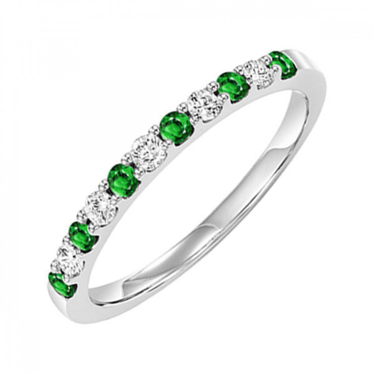 Lady's White 10 Karat Emerald & Diamond Fashion Ri - Van Drake Jewelers