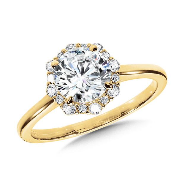 Yellow 14 Karat Blooming Halo Ring With One = 2.02