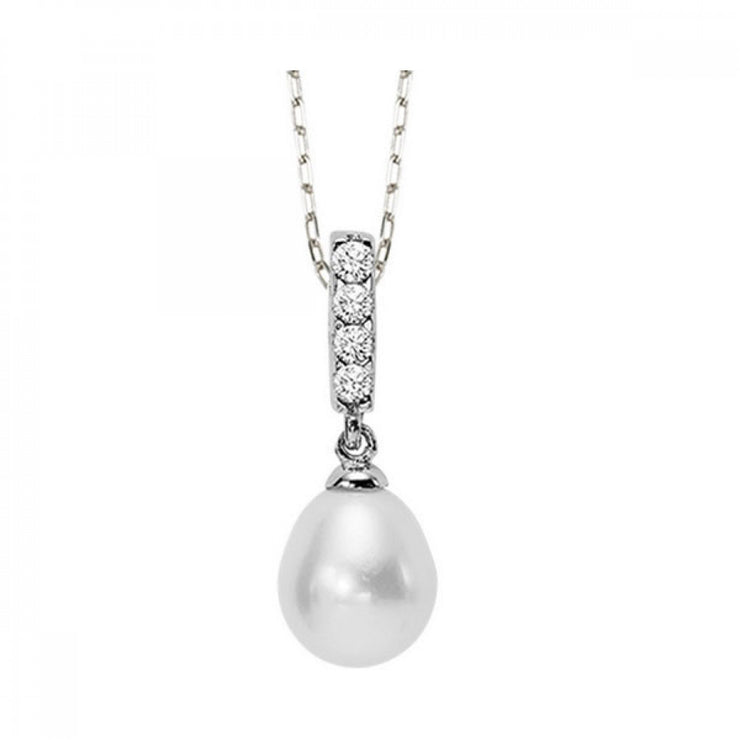 Lady's Sterling Silver Freshwater Pearl & Cz Penda