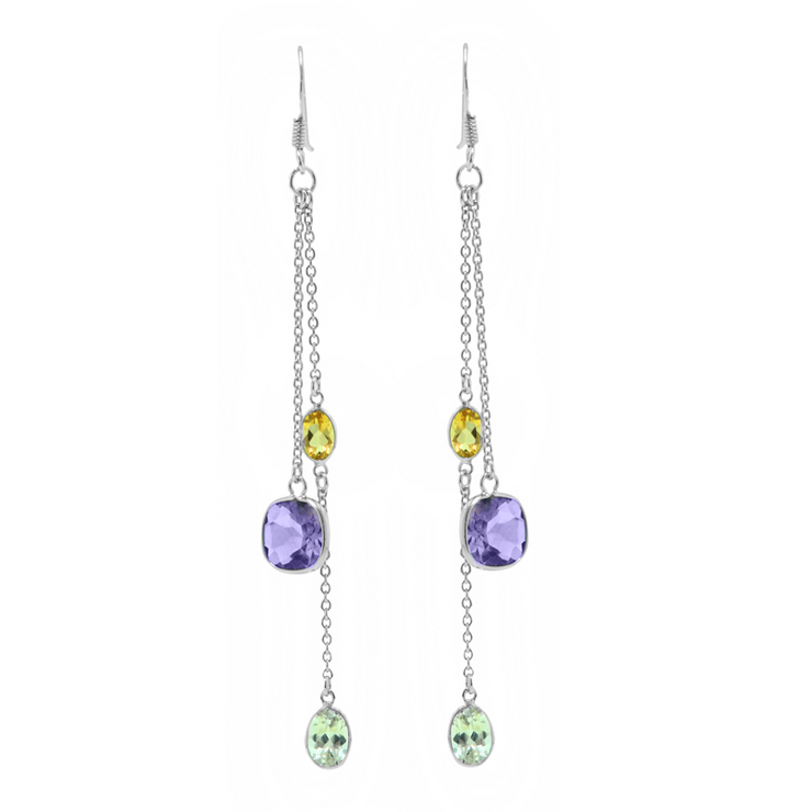 Sterling Silver Amethyst, White Topaz & Citrine Ea